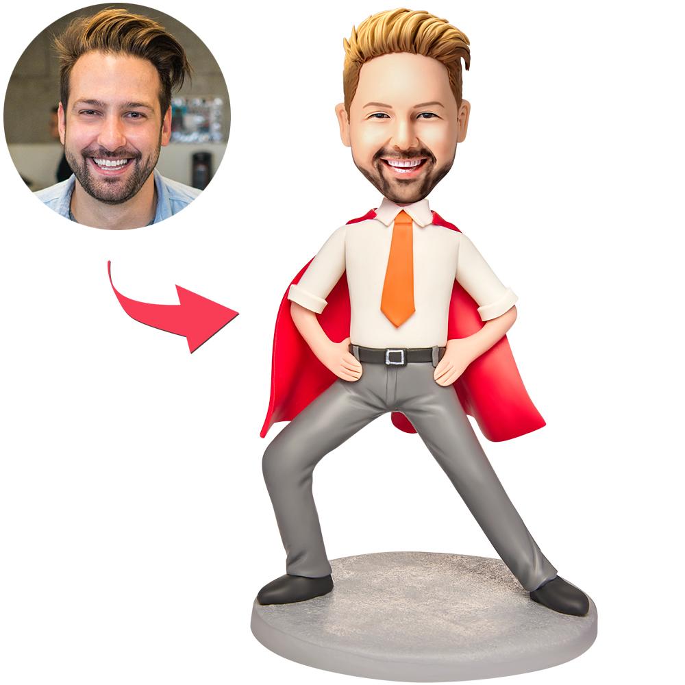custom bobble head capture moment miniature figurine business man red cape suit front view
