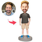 custom bobble head capture moment miniature handcrafted desk display character casual shorts front view