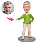 custom bobble head keepsake full character personalized bobblehead character casual male green front view