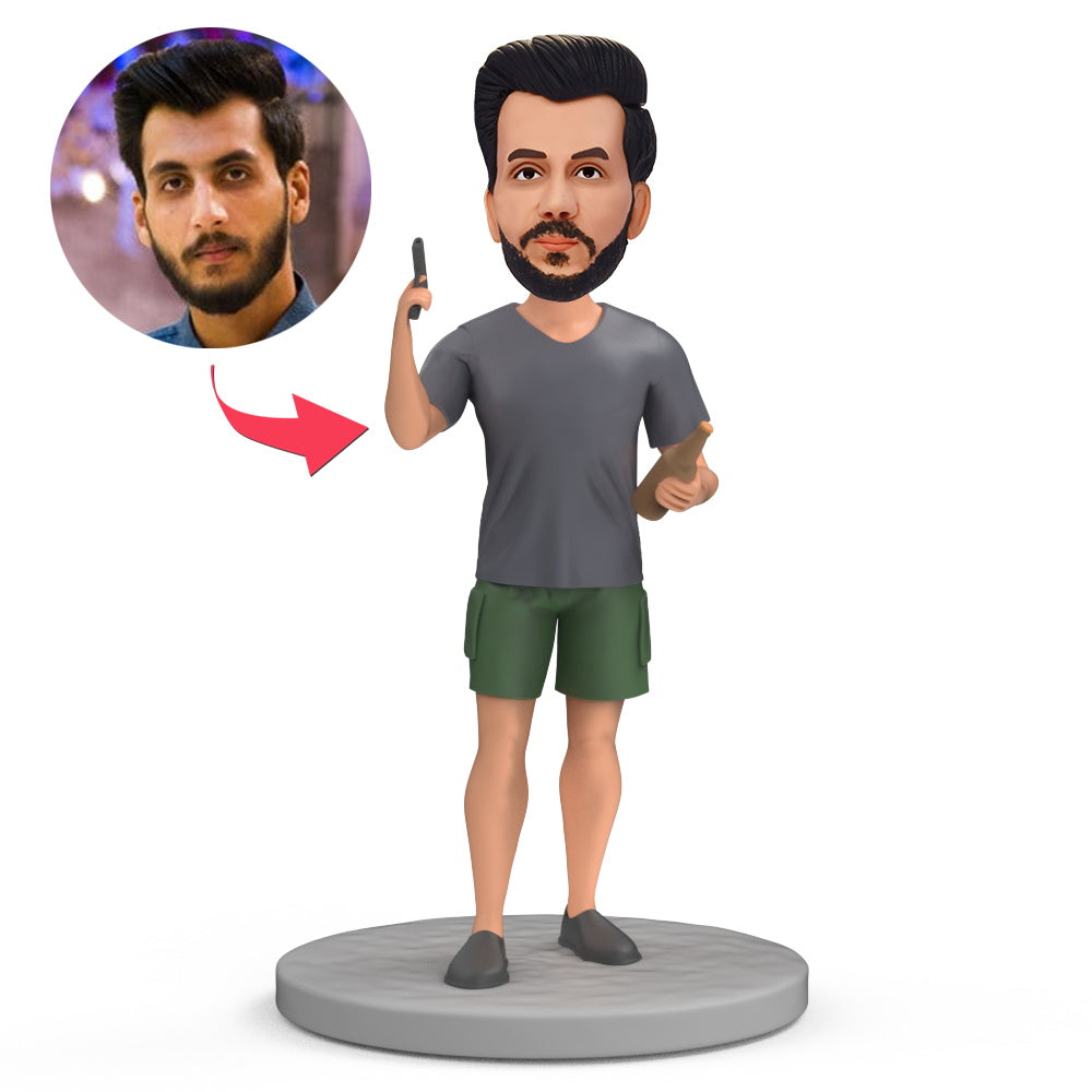 custom bobble head fun tribute someone special personalized bobblehead character guns beer front view
