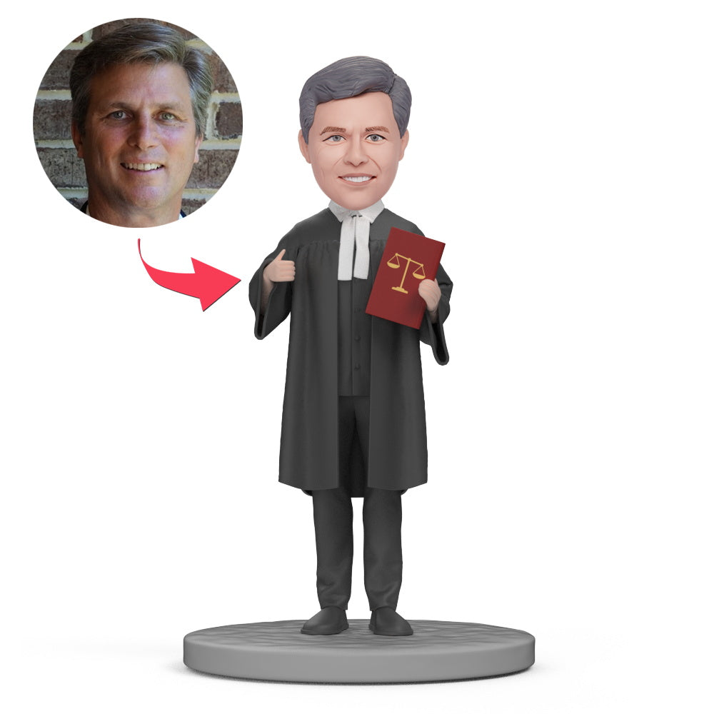 custom bobble head keepsake full character personalized bobblehead character lawyer black robe front view