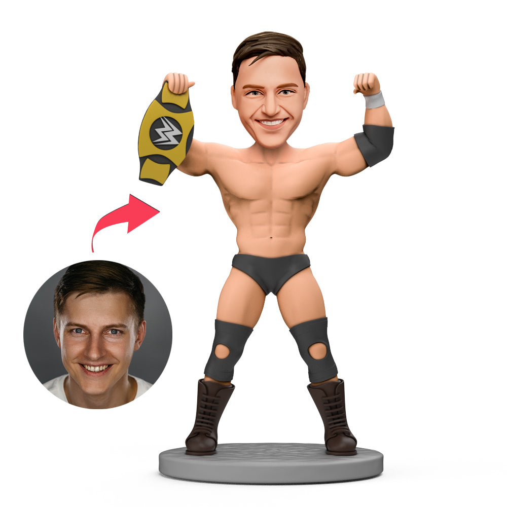 custom bobble head capture moment miniature personalized mini figure character champion wrestler front view