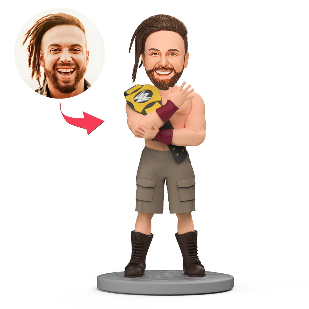 custom bobble head make memories stand tall figurine character wrestler s championship front view