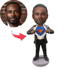 custom bobble head fun tribute someone special figurine business man superman black front view