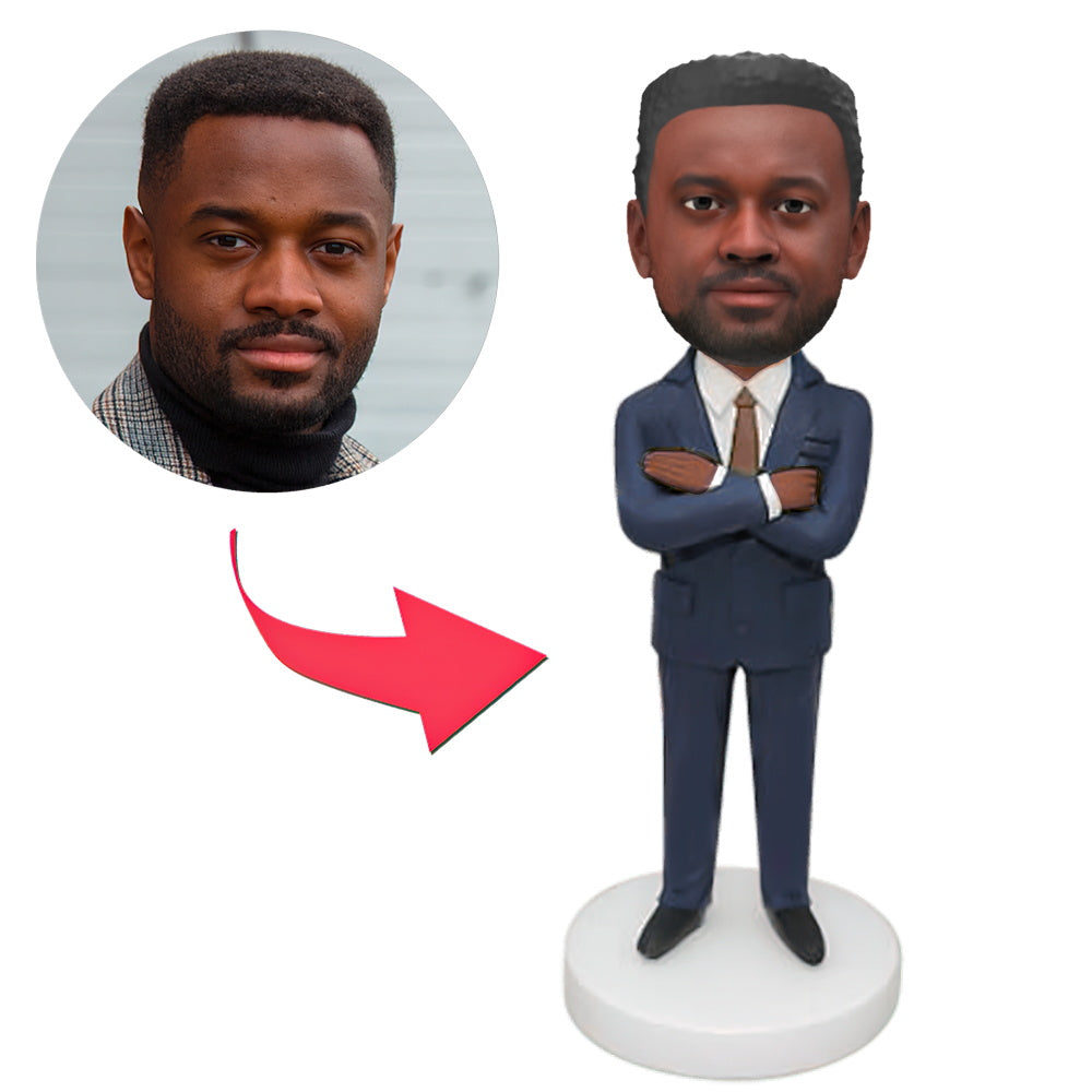 custom bobble head give that nods love figurine business man business suit front view
