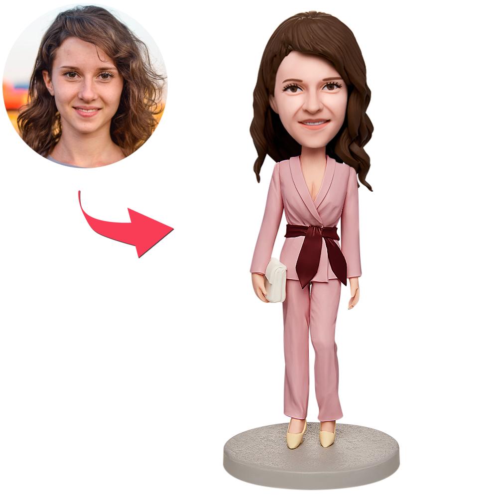 custom bobble head fun tribute someone special figurine business man pink suit front view