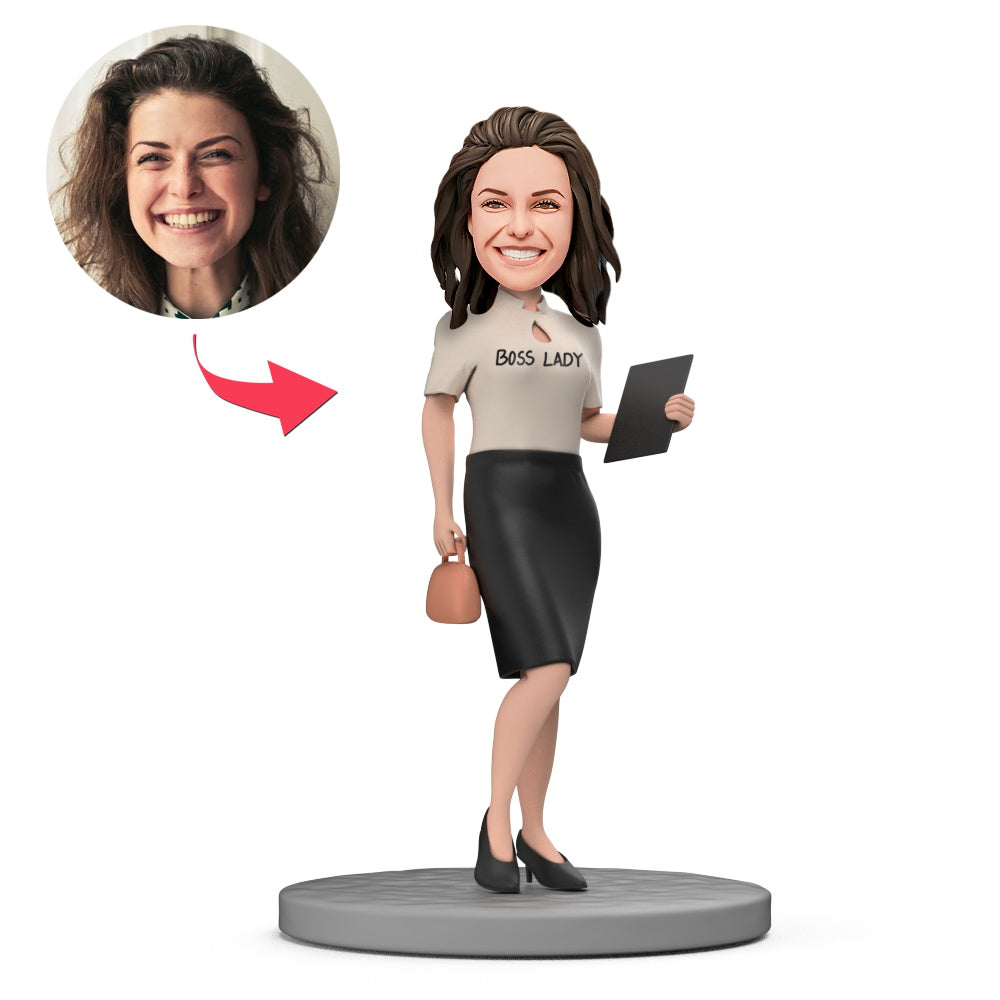 custom bobble head bring joy desk bobblehead keepsake character white blouse skirt front view