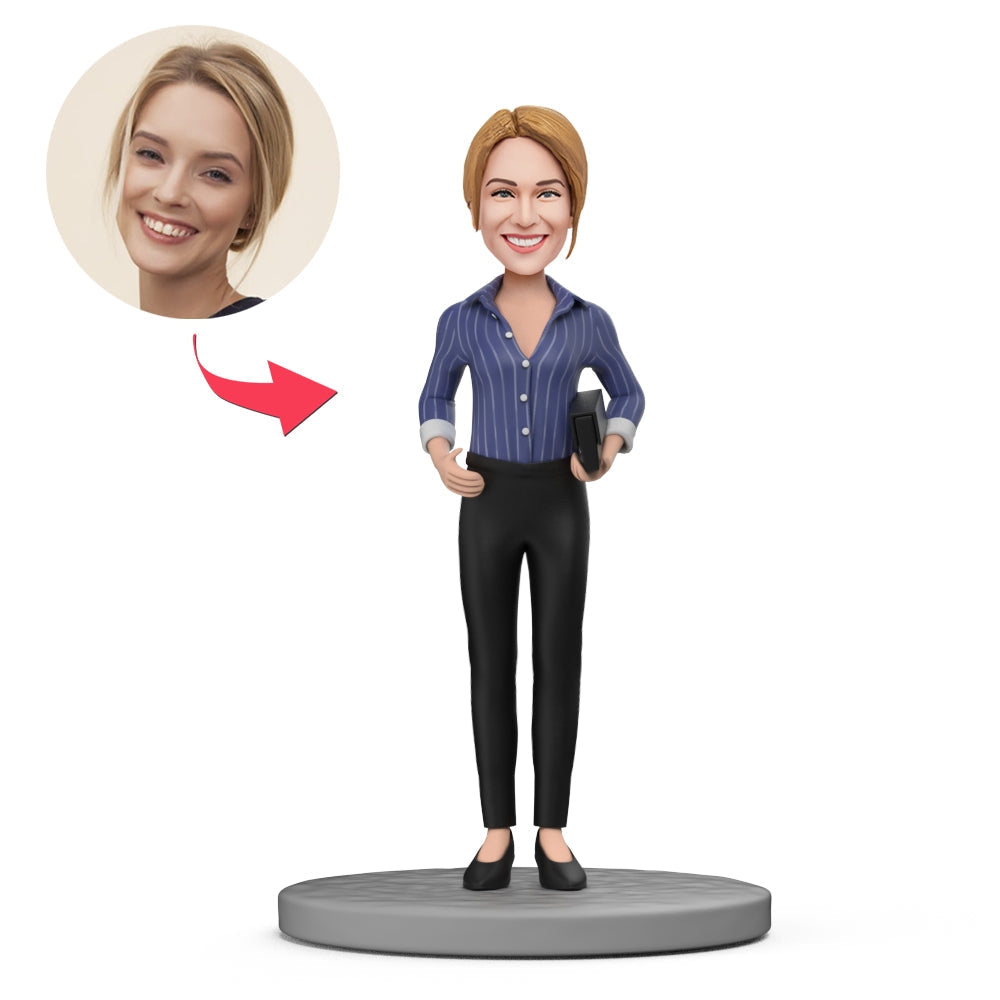 custom bobble head keepsake full character figurine character blue shirt black pants front view