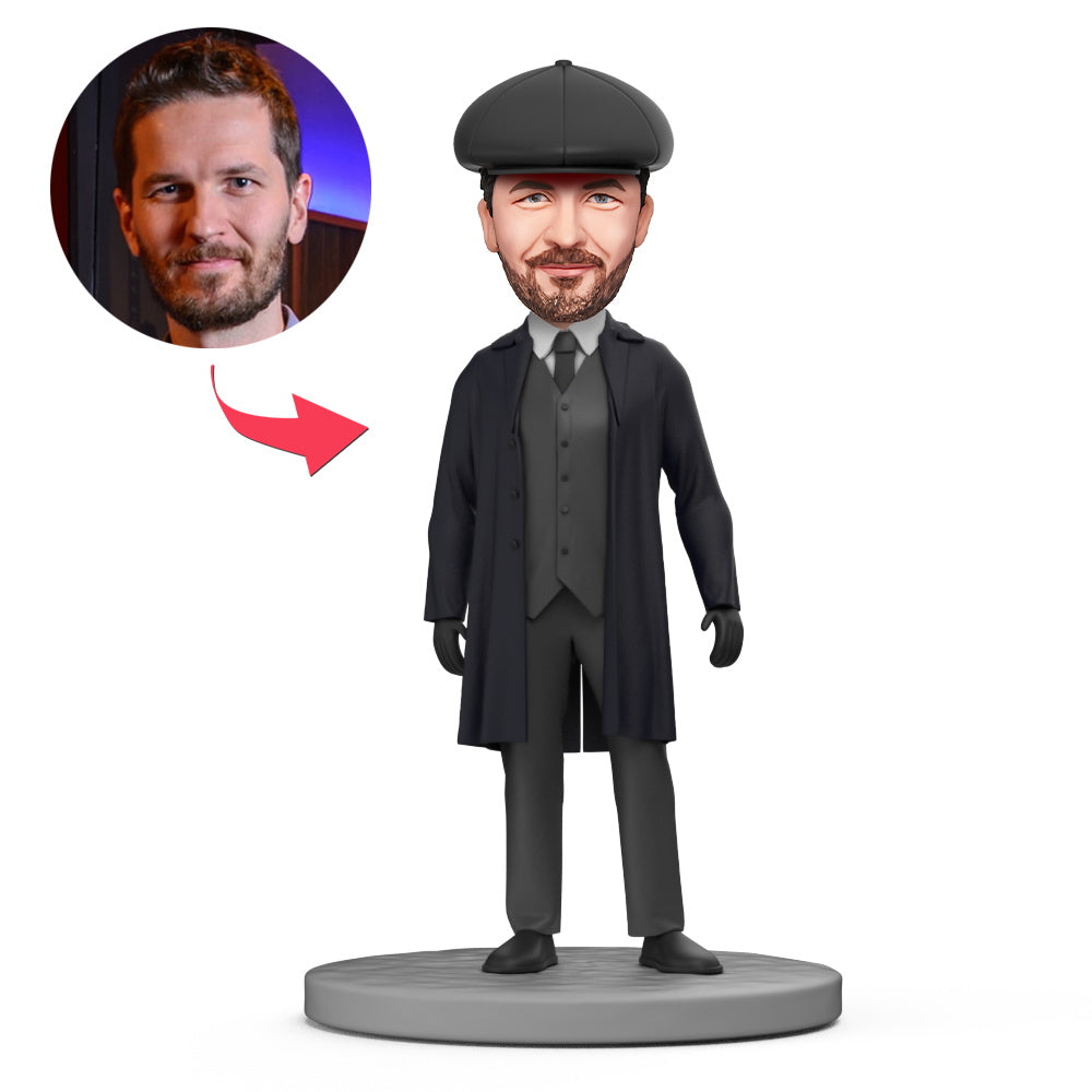 custom bobble head turn personality into art bobblehead keepsake character black trench front view