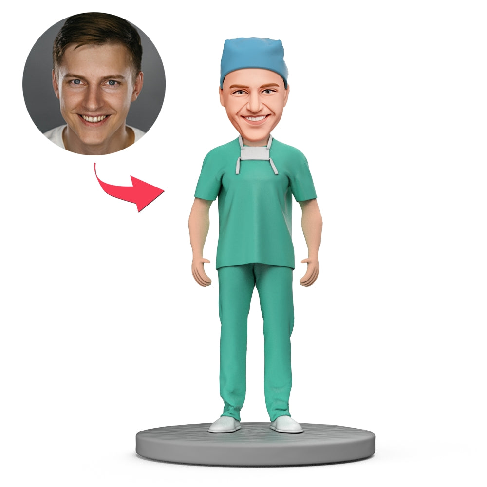 custom bobble head bring joy desk handcrafted desk display character anesthesiologists blue front view