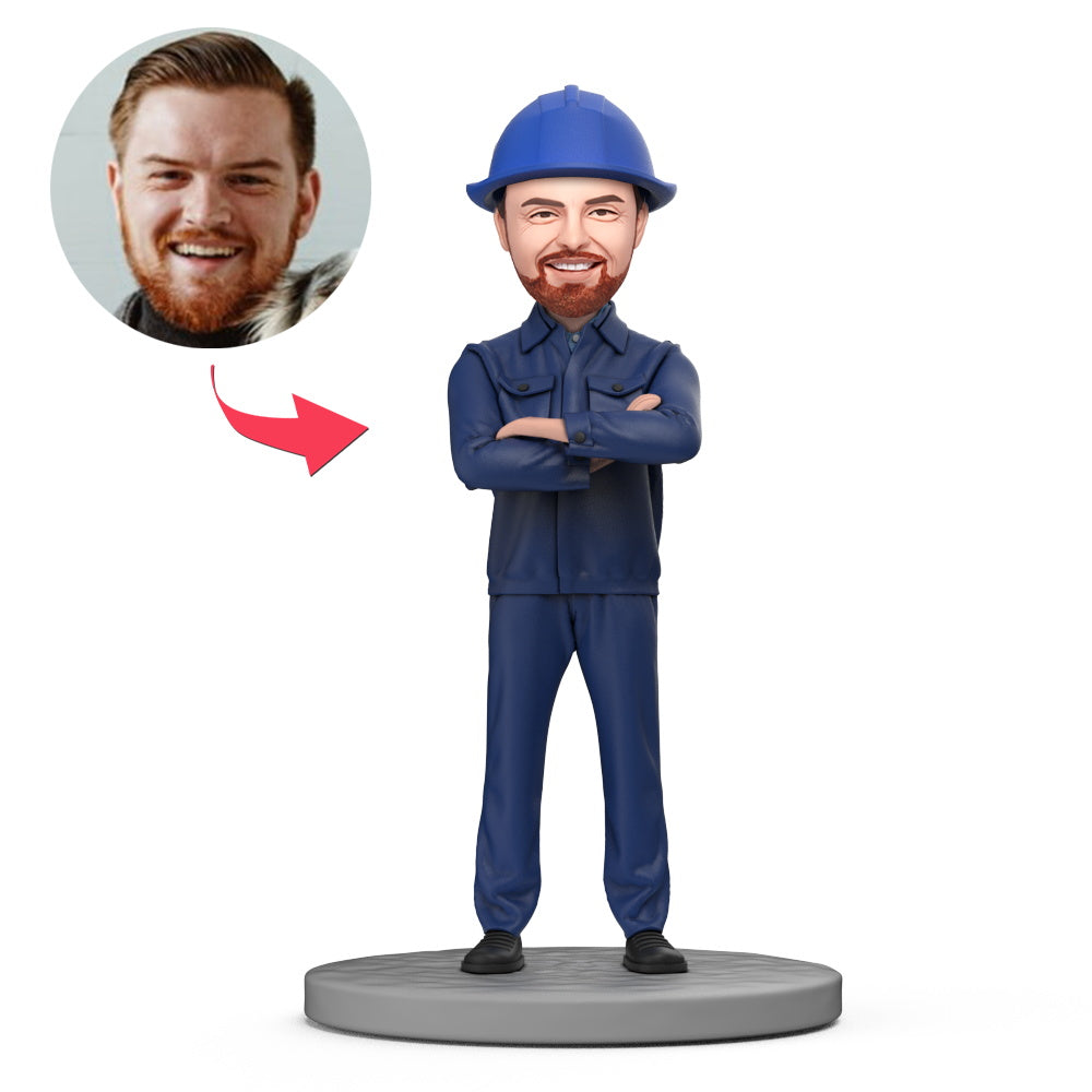 custom bobble head keepsake full character bobblehead keepsake character mechanical engineer blue front view