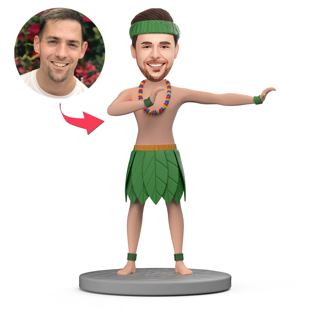 custom bobble head capture moment miniature figurine character hawaiian hula happy boys front view