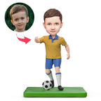 Little Boy Playing Soccer Custom Bobblehead With Engraved Text