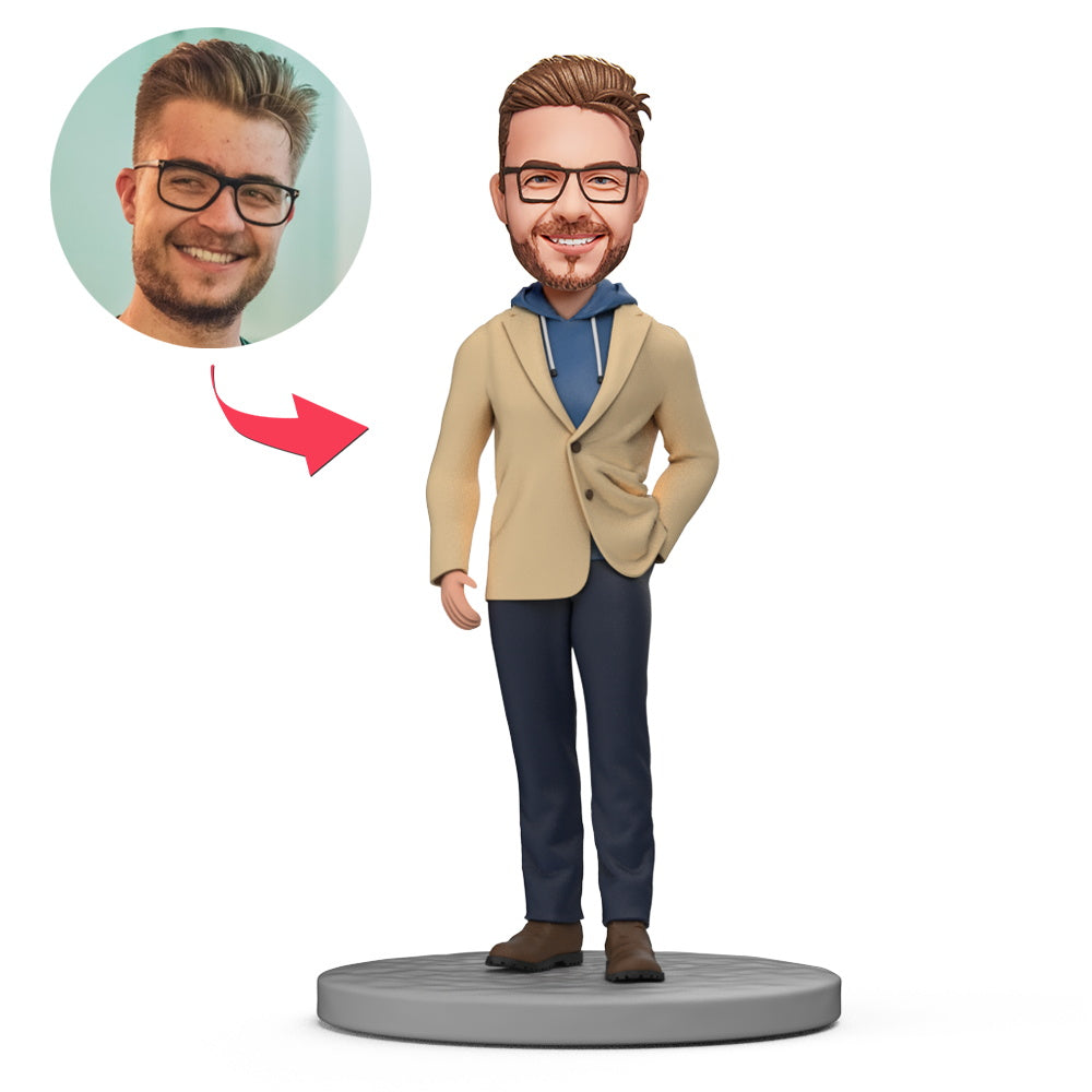 custom bobble head give that nods love figurine character casual men s front view