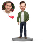 custom bobble head keepsake full character figurine character jacket black pants bobblehead front view