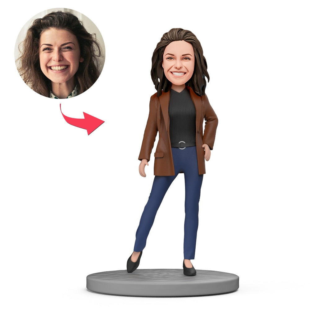 custom bobble head celebrate every smile handcrafted desk display character fashion lady front view
