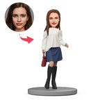 custom bobble head fun tribute someone special figurine character white sweater boots front view