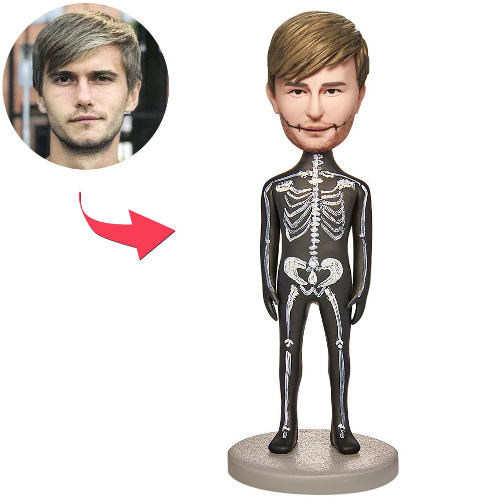 custom bobble head keepsake full character personalized bobblehead character halloween skeleton cosplay front view
