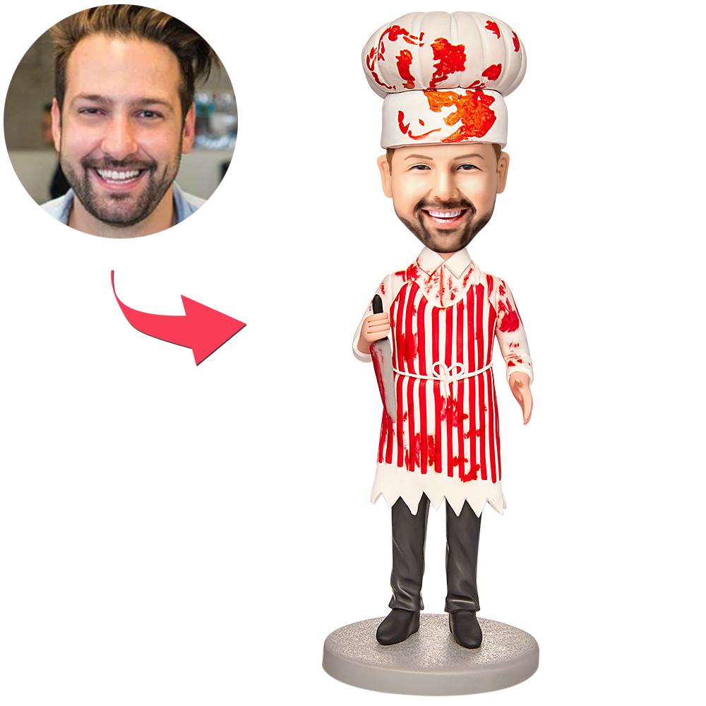 custom bobble head capture moment miniature bobblehead keepsake chef halloween male creepy front view