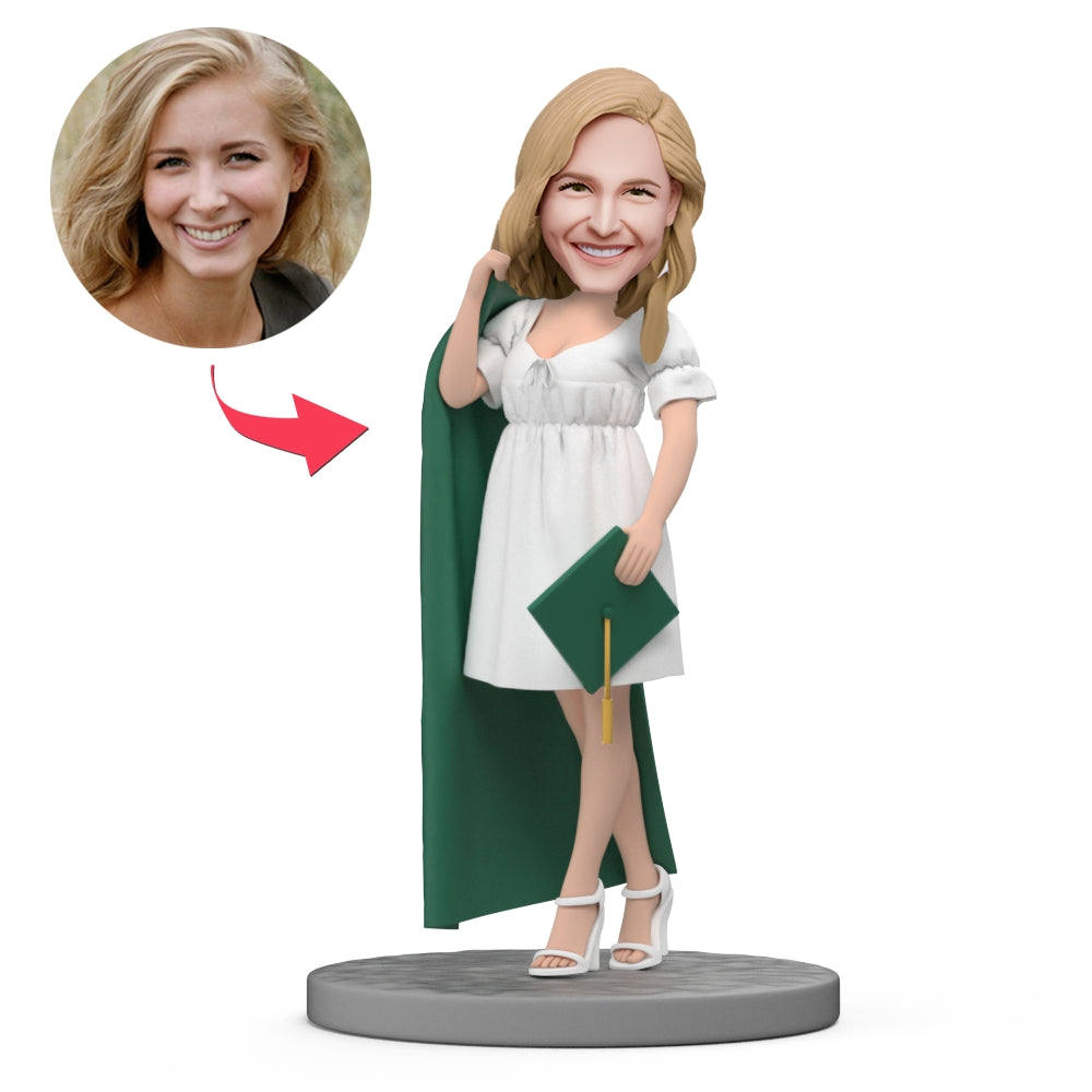 custom bobble head give that nods love handcrafted desk display graduate graduation front view
