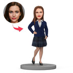 custom bobble head give that nods love handcrafted desk display character schoolgirl front view