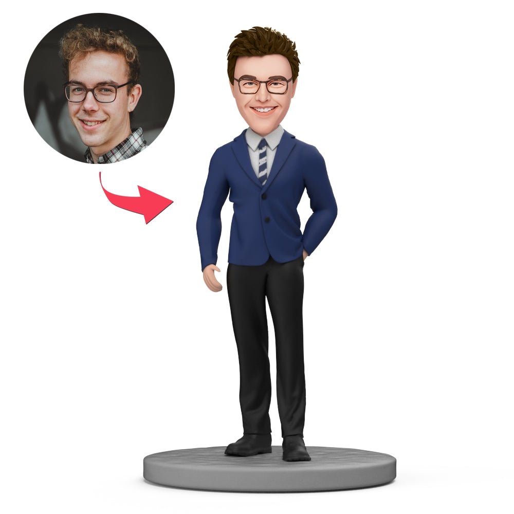 custom bobble head bring joy desk personalized mini figure character male student front view