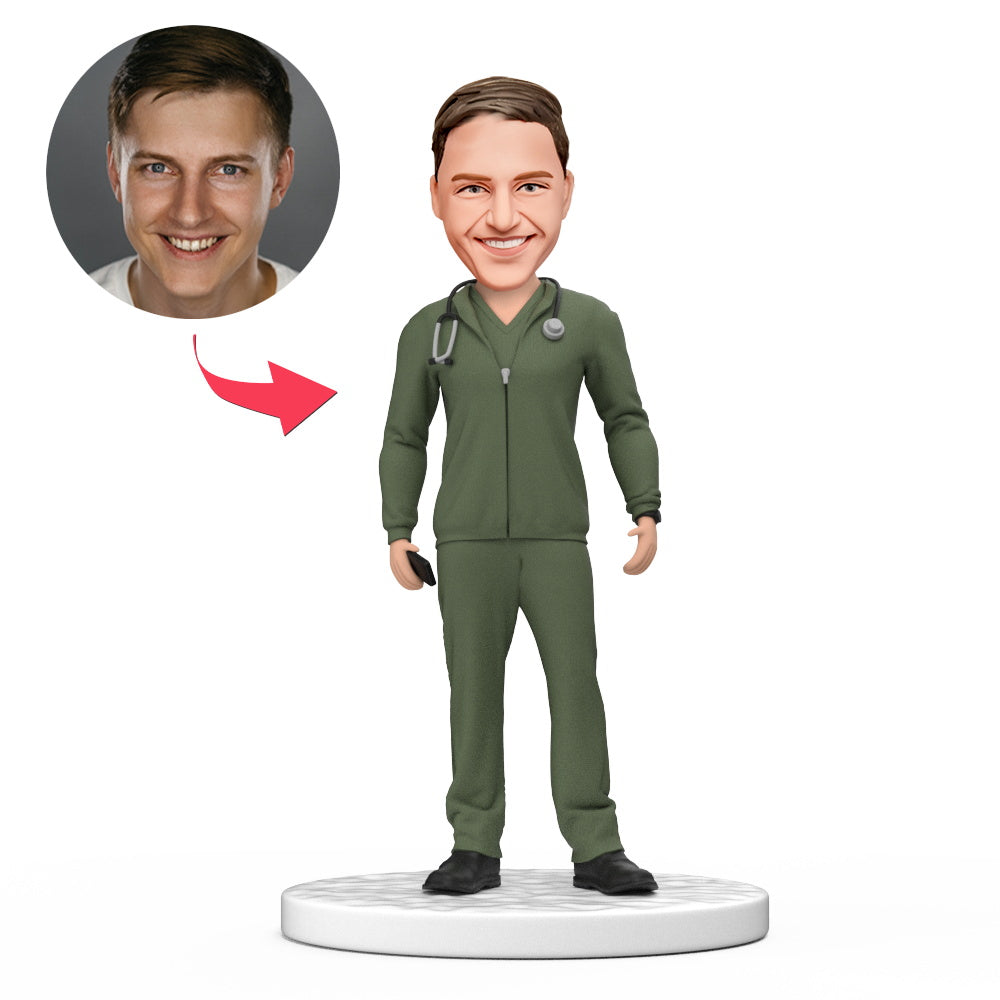 custom bobble head turn personality into art figurine business man male doctor front view