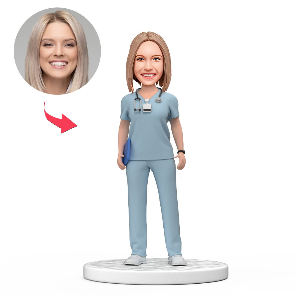 custom bobble head make memories stand tall figurine business man female doctor front view