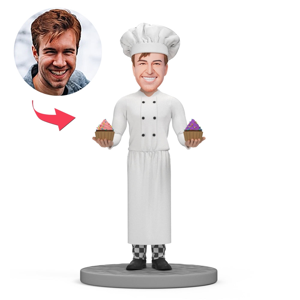 custom bobble head bring joy desk handcrafted desk display chef male chef front view