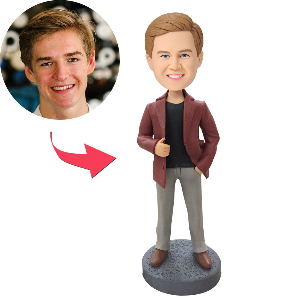 custom bobble head keepsake full character bobblehead keepsake character man leather jacket front view
