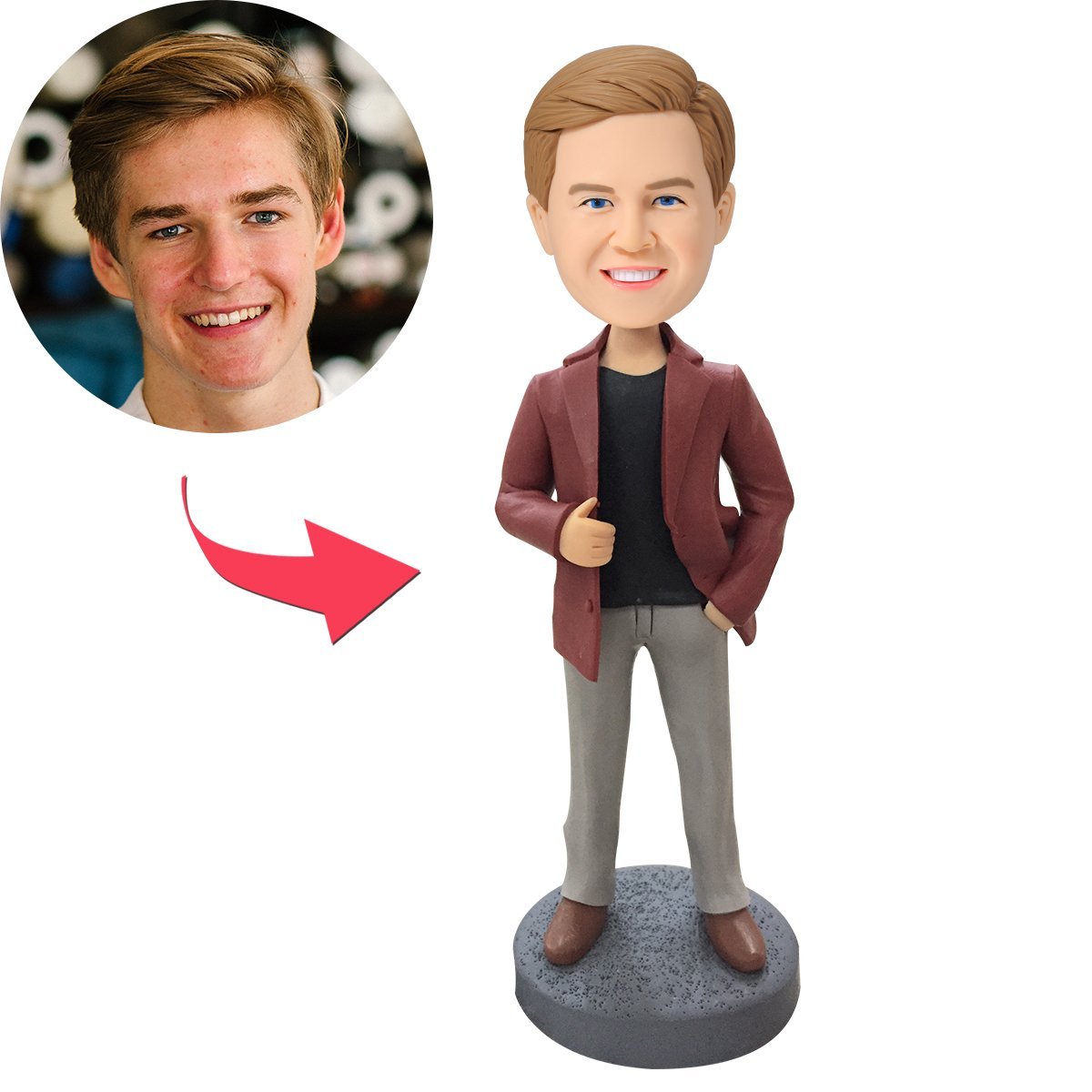 custom bobble head keepsake full character bobblehead keepsake character man leather jacket front view