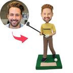 custom bobble head keepsake full character figurine character golfer swinging his club front view