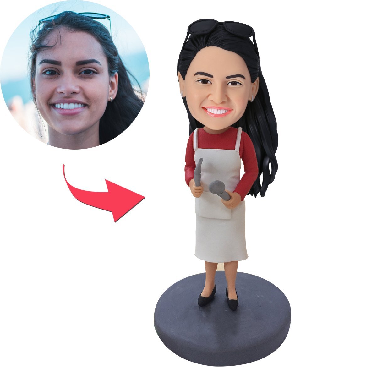 custom bobble head fun tribute someone special personalized mini figure chef female front view