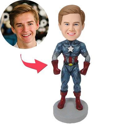 custom bobble head capture moment miniature personalized mini figure character captain america front view