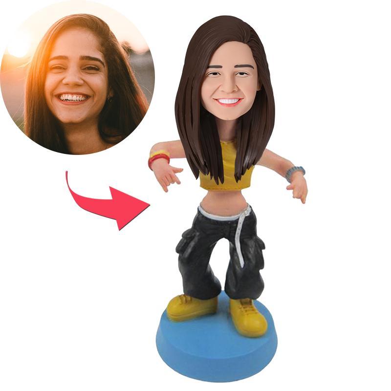 custom bobble head keepsake full character figurine character woman dancing bobblehead engraved front view