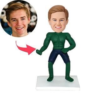 custom bobble head celebrate every smile handcrafted desk display character hulk aqua front view