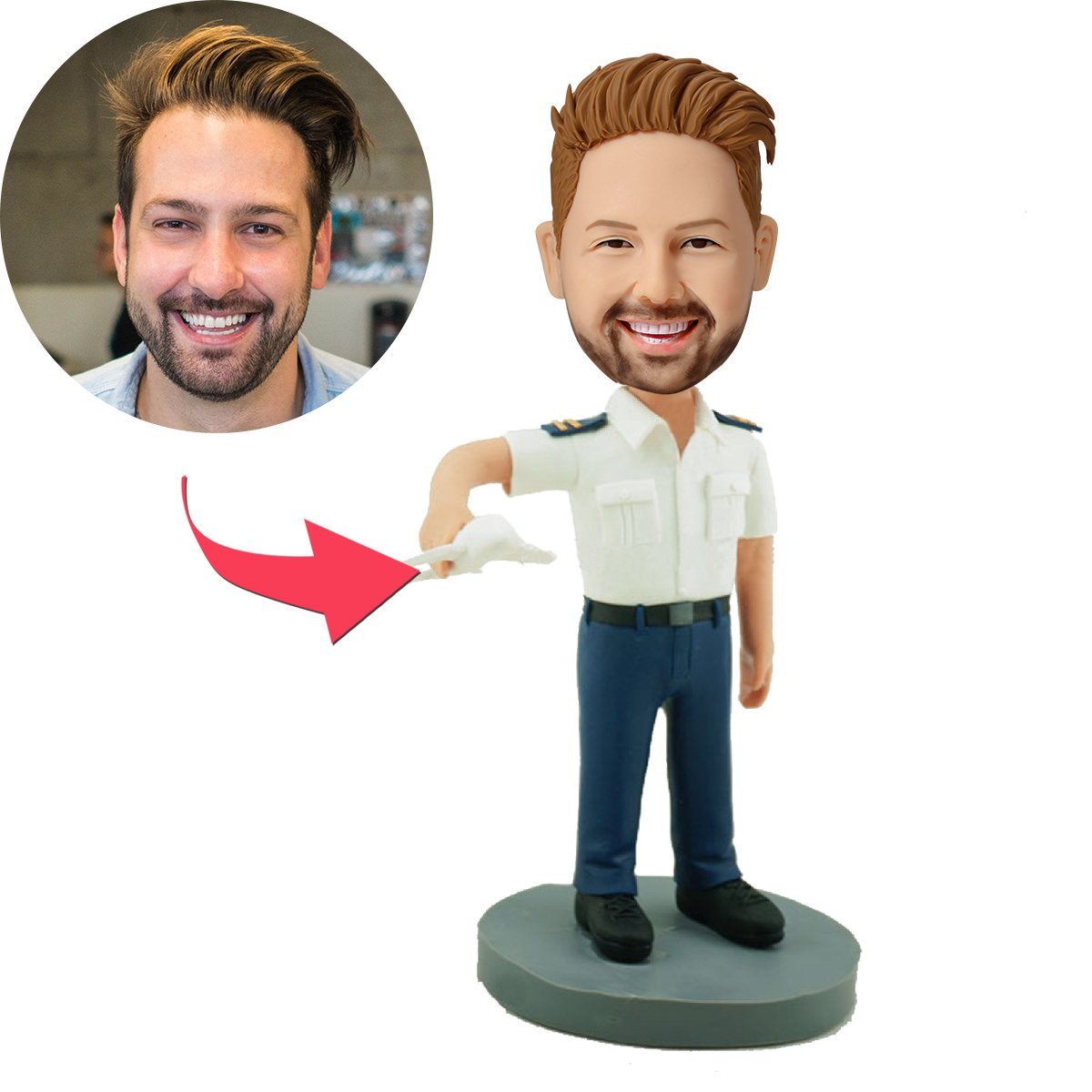 custom bobble head fun tribute someone special bobblehead keepsake character pilot carrying front view