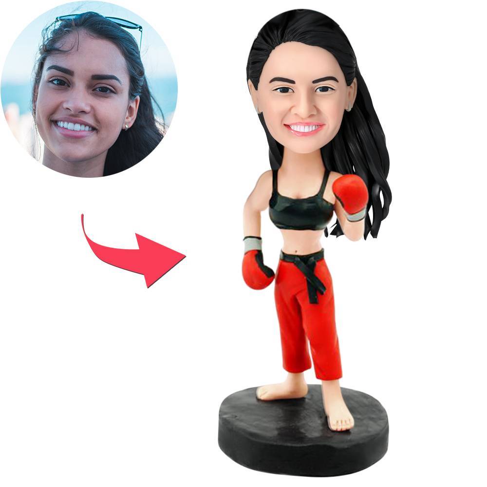 custom bobble head turn personality into art personalized bobblehead character female boxer front view