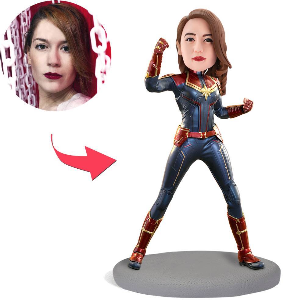 custom bobble head celebrate every smile personalized mini figure character captain marvel front view