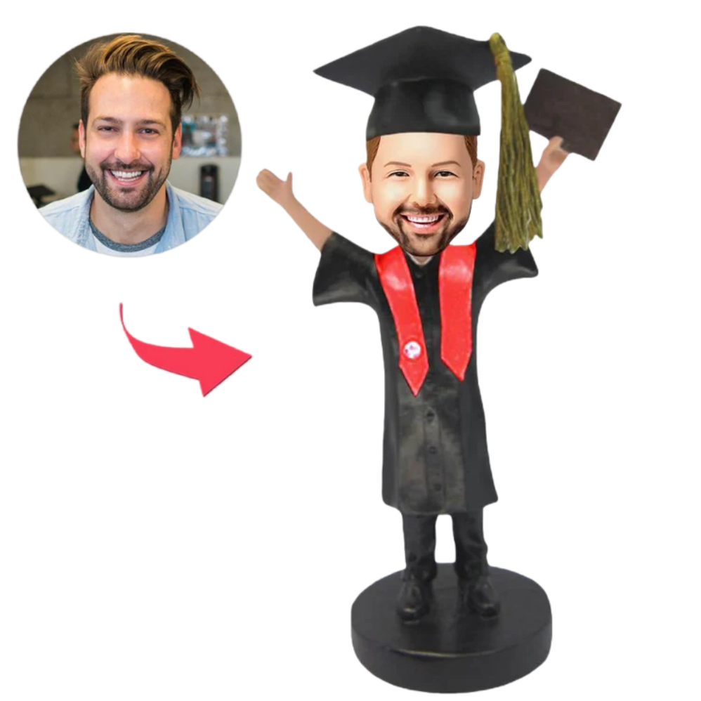custom bobble head keepsake full character bobblehead keepsake graduate graduation boy bobblehead front view