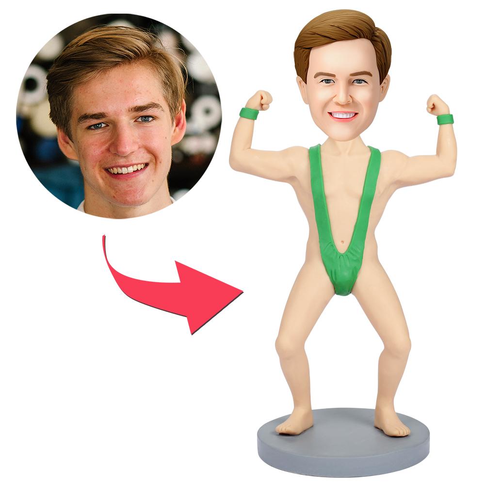 custom bobble head bring joy desk personalized bobblehead character mankini bobblehead engraved front view