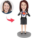 custom bobble head turn personality into art figurine business man office superwoman front view