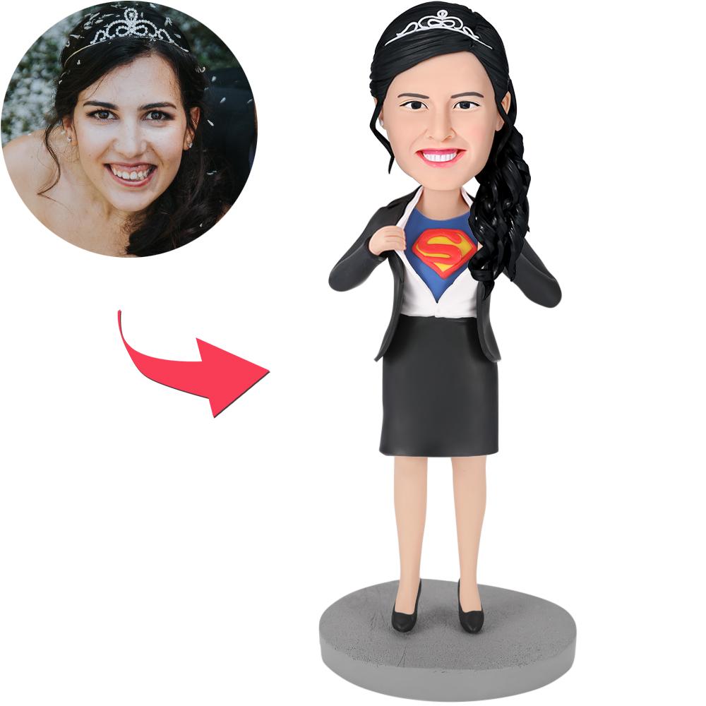 custom bobble head celebrate every smile figurine business man office superwoman d front view