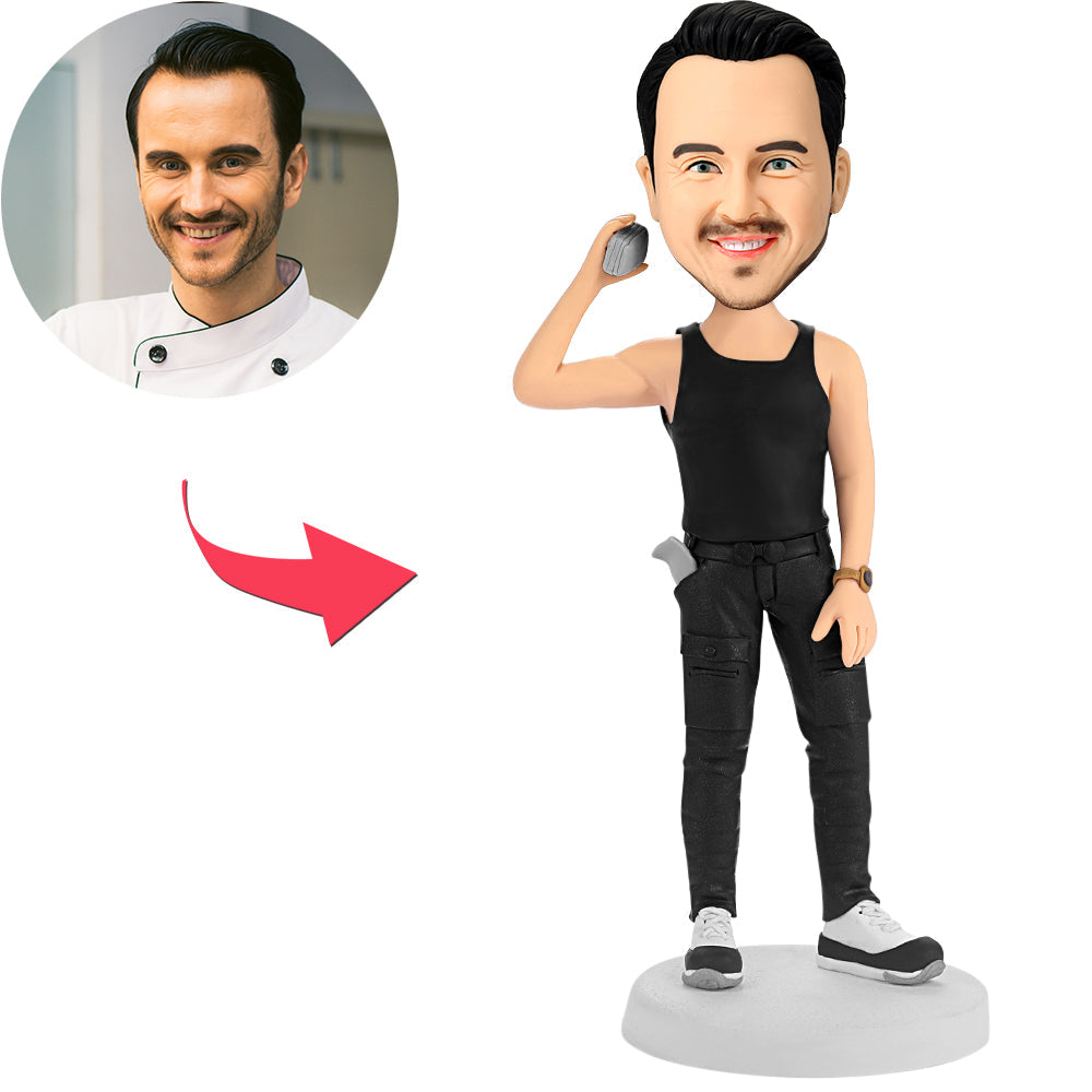 custom bobble head fun tribute someone special personalized bobblehead character man holding front view