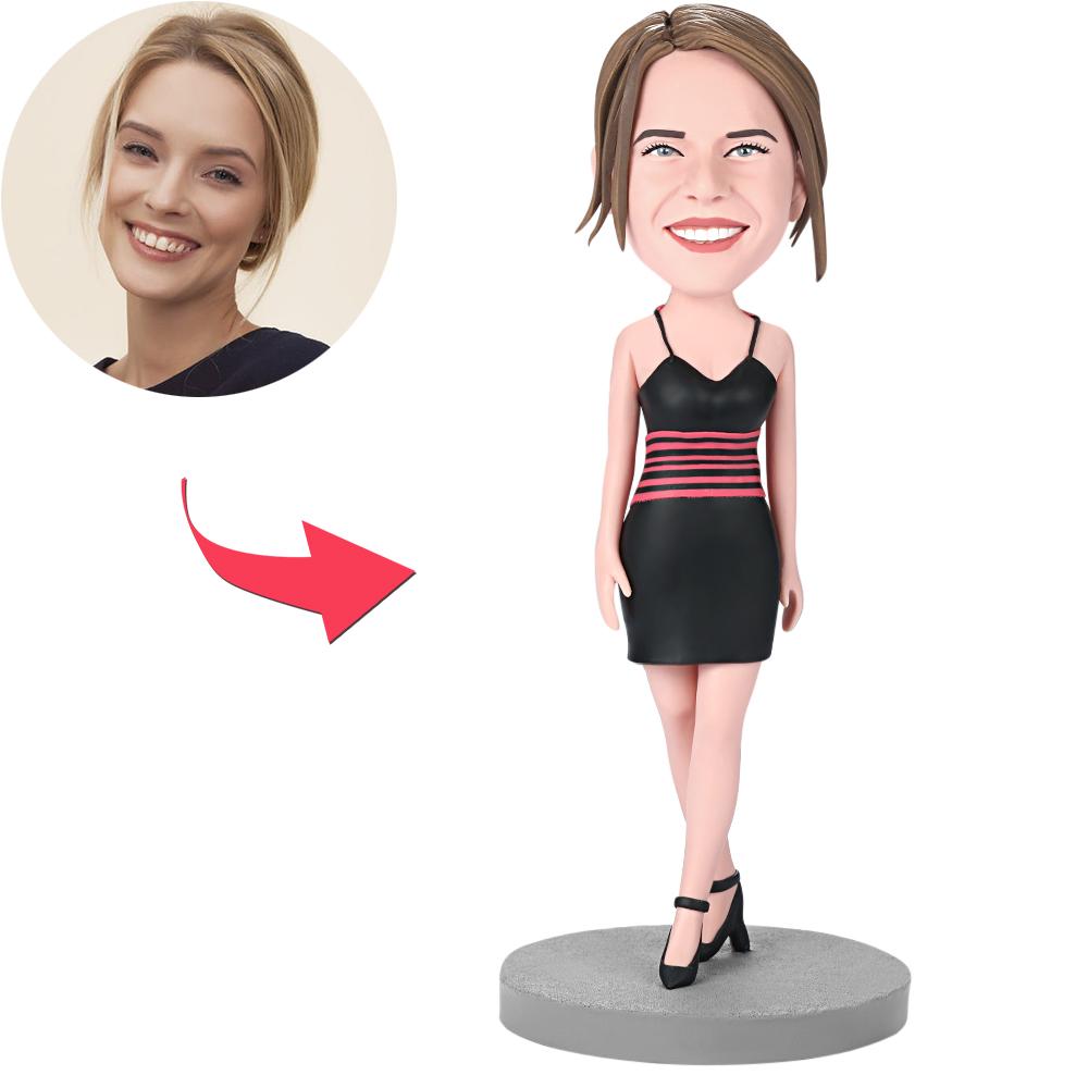 custom bobble head bring joy desk handcrafted desk display character female wearing front view