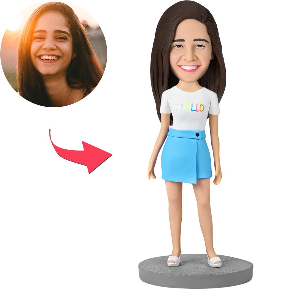 custom bobble head keepsake full character personalized bobblehead character fashion girl wearing front view