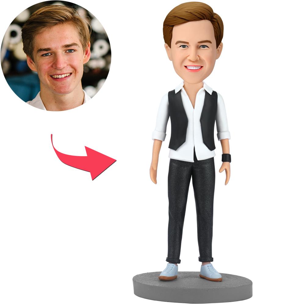 custom bobble head keepsake full character figurine character handsome modern man bobblehead front view