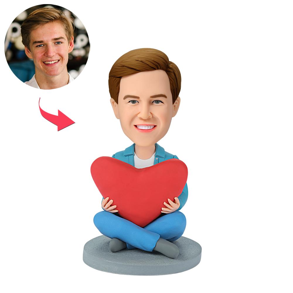 custom bobble head keepsake full character personalized bobblehead character heart man bobblehead front view