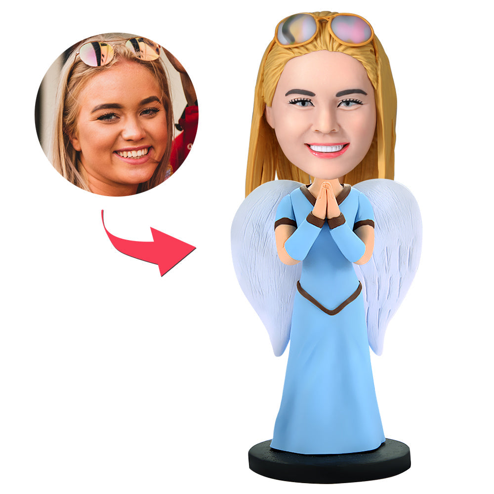 custom bobble head give that nods love personalized mini figure character angel front view