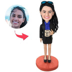 custom bobble head capture moment miniature handcrafted desk display character female boss front view